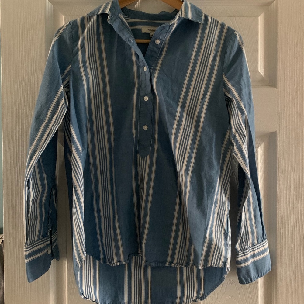 Madewell striped half button-up shirt